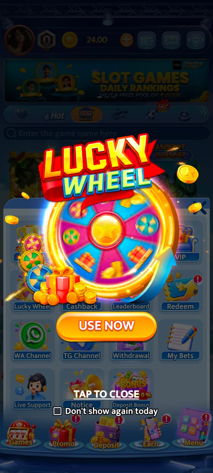 DiwaTop Game Lucky Wheel promotional feature